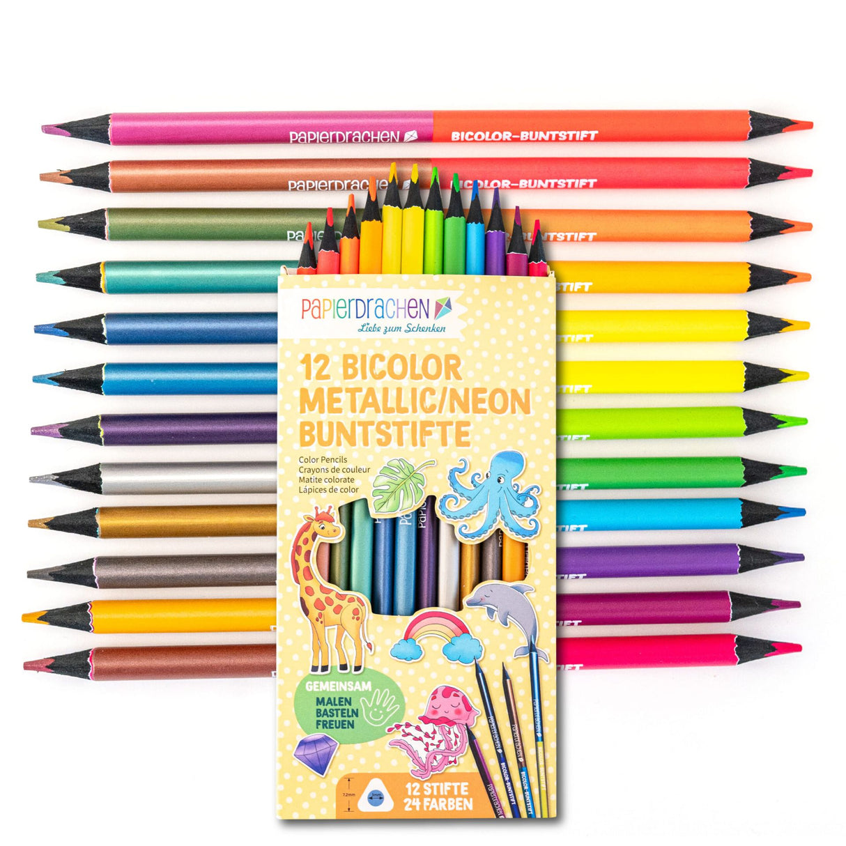 12 Bicolor Buntstifte Neon und Metallic