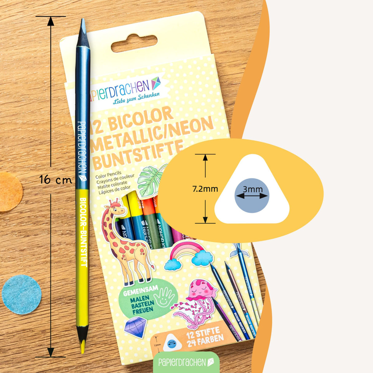12 Bicolor Buntstifte Neon und Metallic