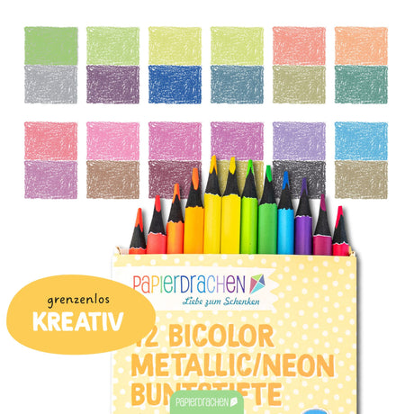 12 Bicolor Buntstifte Neon und Metallic