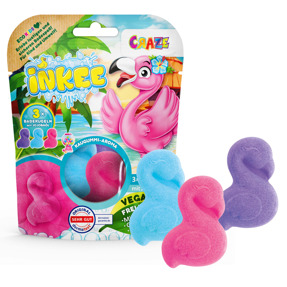 CRAZE Inkee 3 Flamingo Badebomben mit Jojobaöl