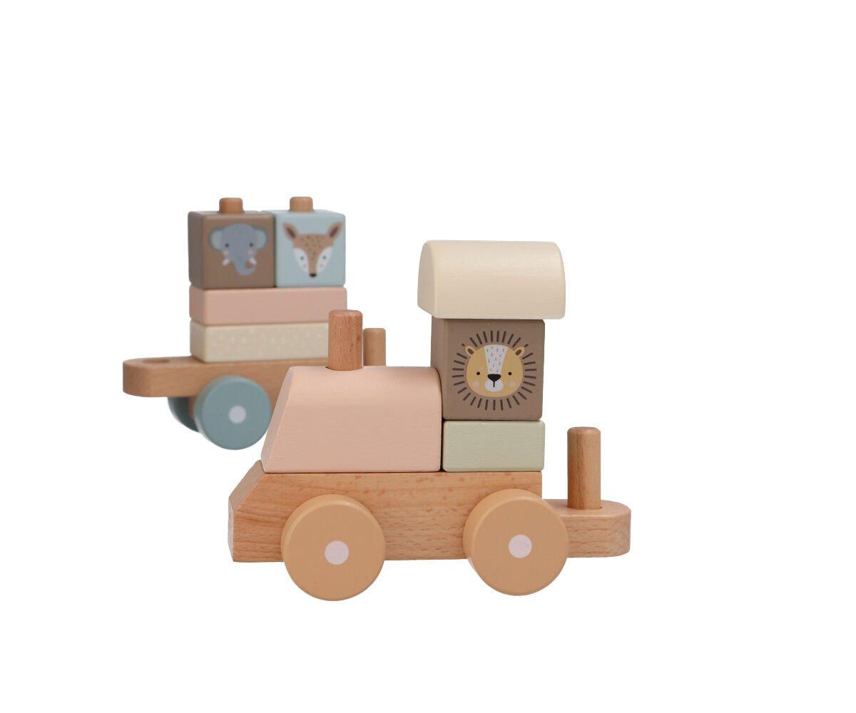 Holz Eisenbahn mit Steckformen Zootiere Pastell
