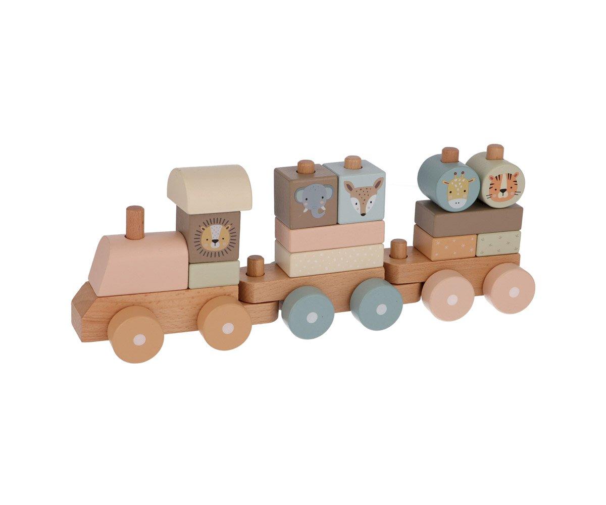 Holz Eisenbahn mit Steckformen Zootiere Pastell