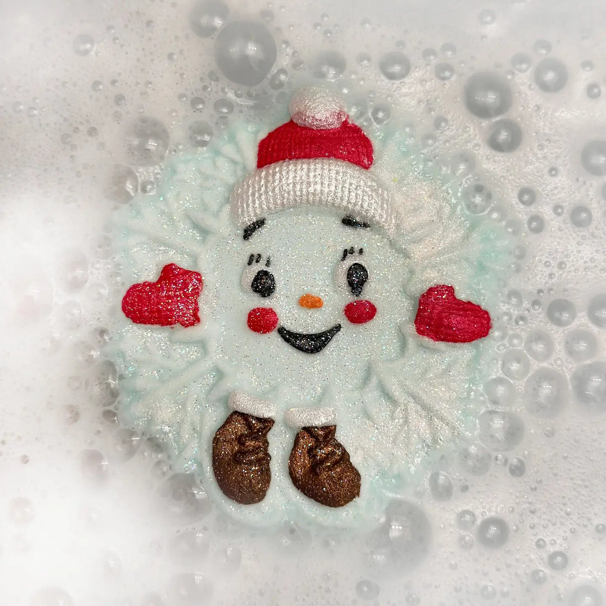 Badekugel handgemacht Weihnachten Schneeflockengesicht