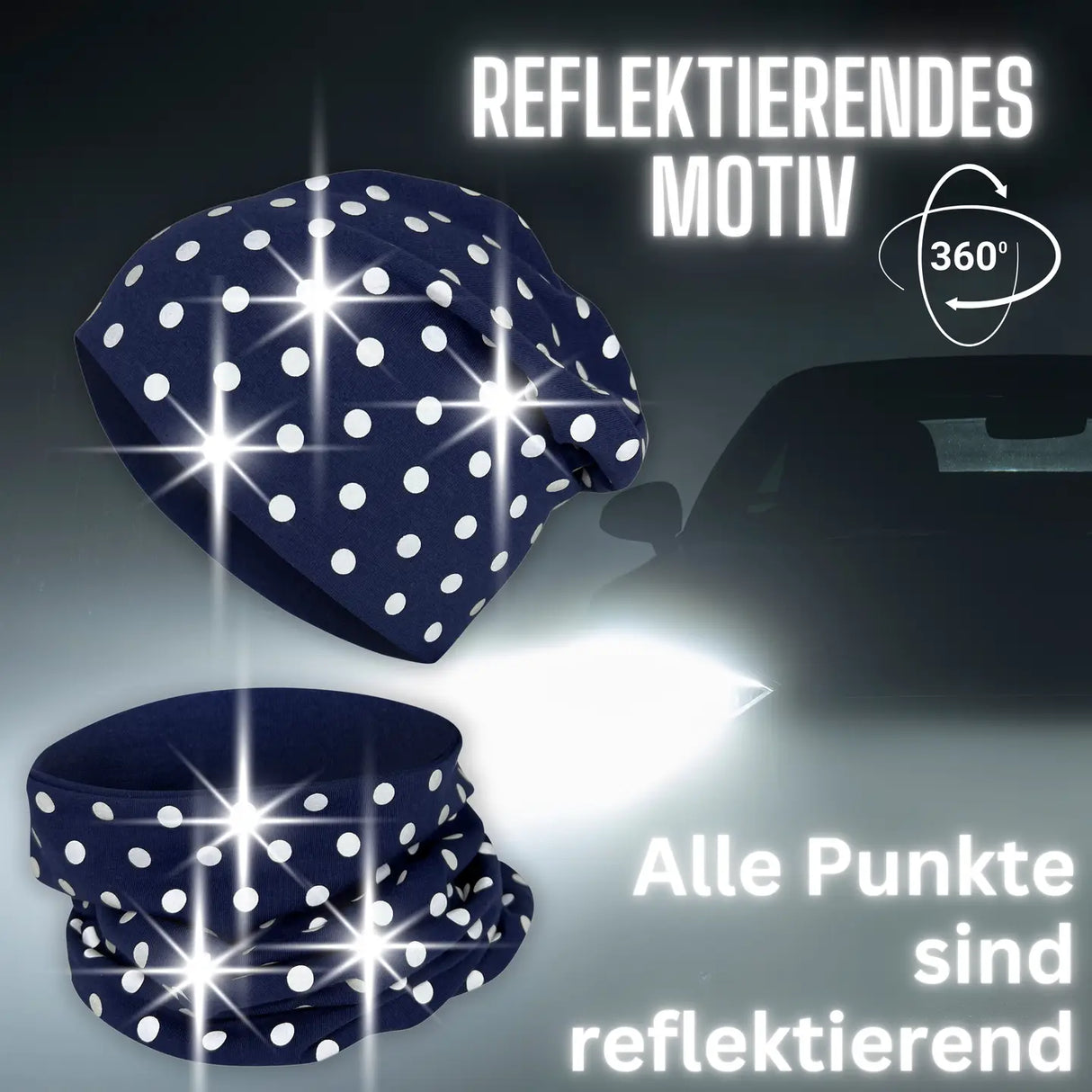 Kinder Winter Beanie Mütze & Loop Schal Reflektierend Punkte