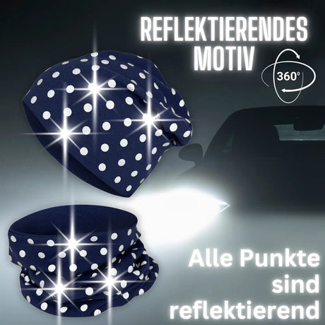 Kinder Beanie Mütze & Loop Schal Reflektierend Punkte