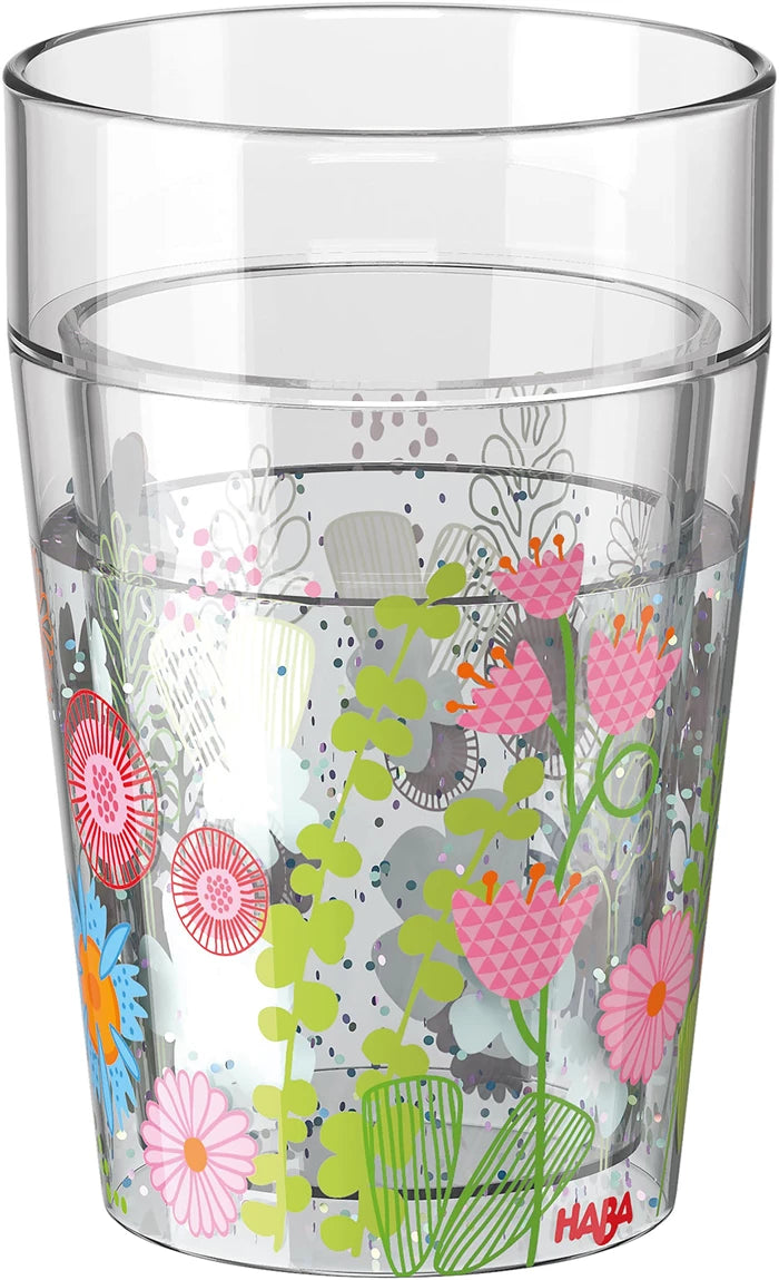 Glitzer Zahnputz Trinkbecher Blumen