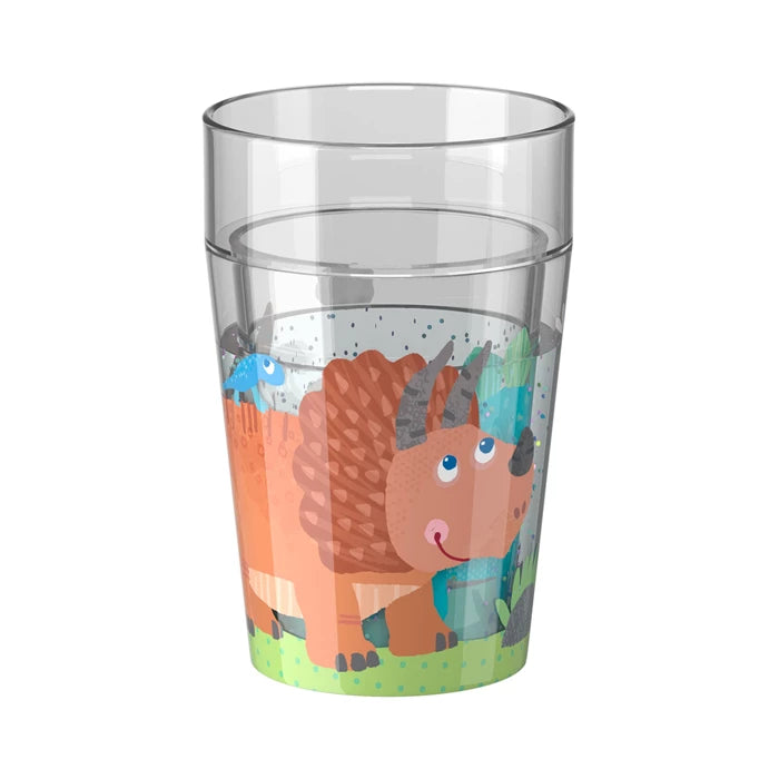 Glitzer Zahnputz Trinkbecher Dino Türkis