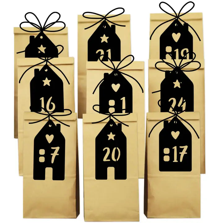 Adventskalender Tüten Häuser Schwarz