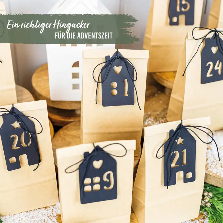 Adventskalender Tüten Häuser Schwarz