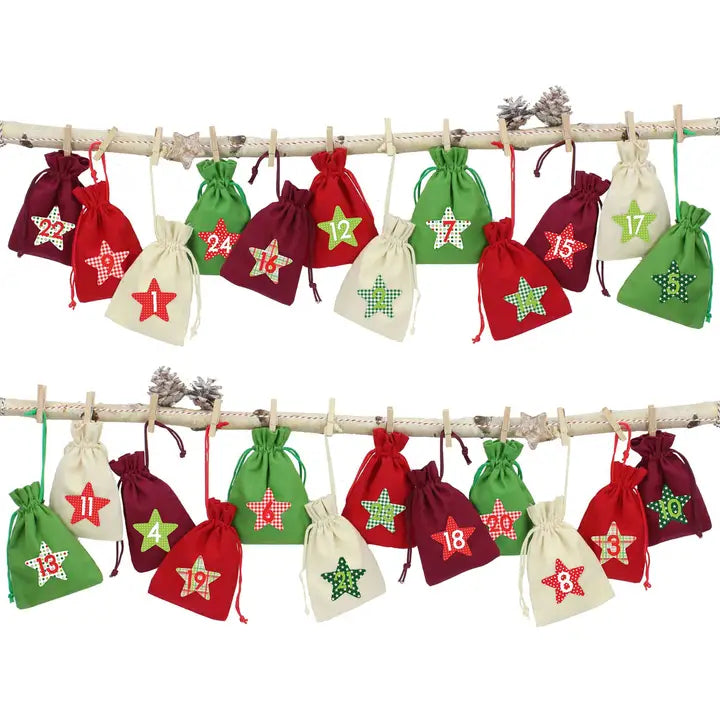 Adventskalender Stoffsäckchen Grün Rot