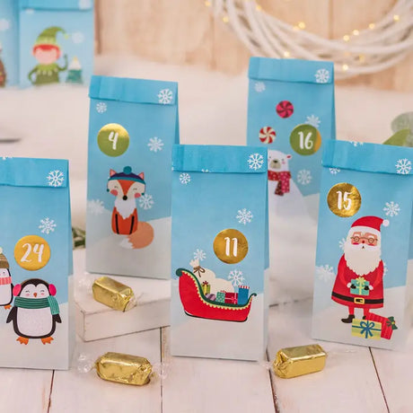 Adventskalender Tüten Weihnachten Blau