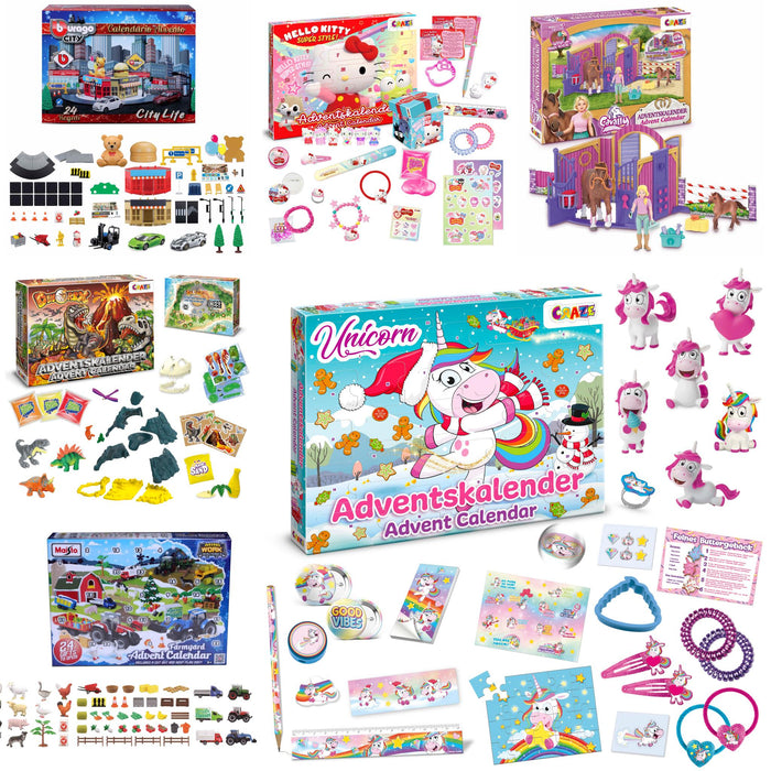 Adventskalender Kinder gefüllt mit Spielzeug, Figuren und Geschenken