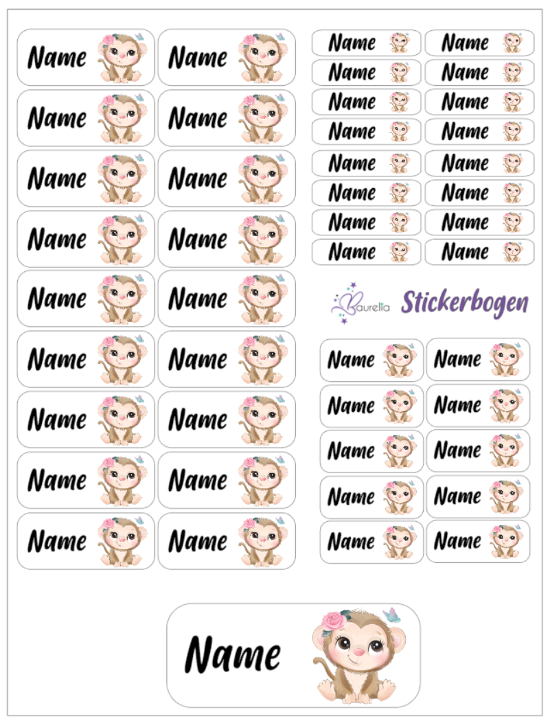 Baurelia Stickerset mit Name Affe 1