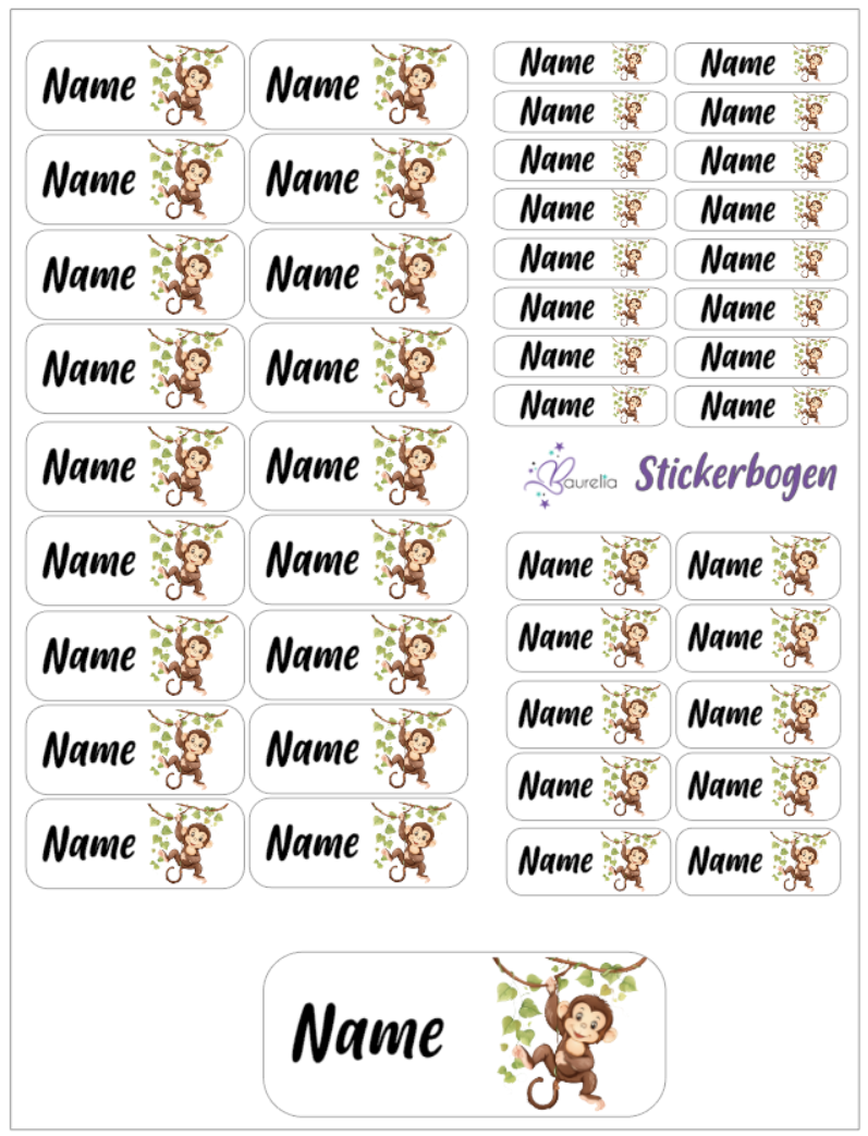 Baurelia Stickerset mit Name Affe 2