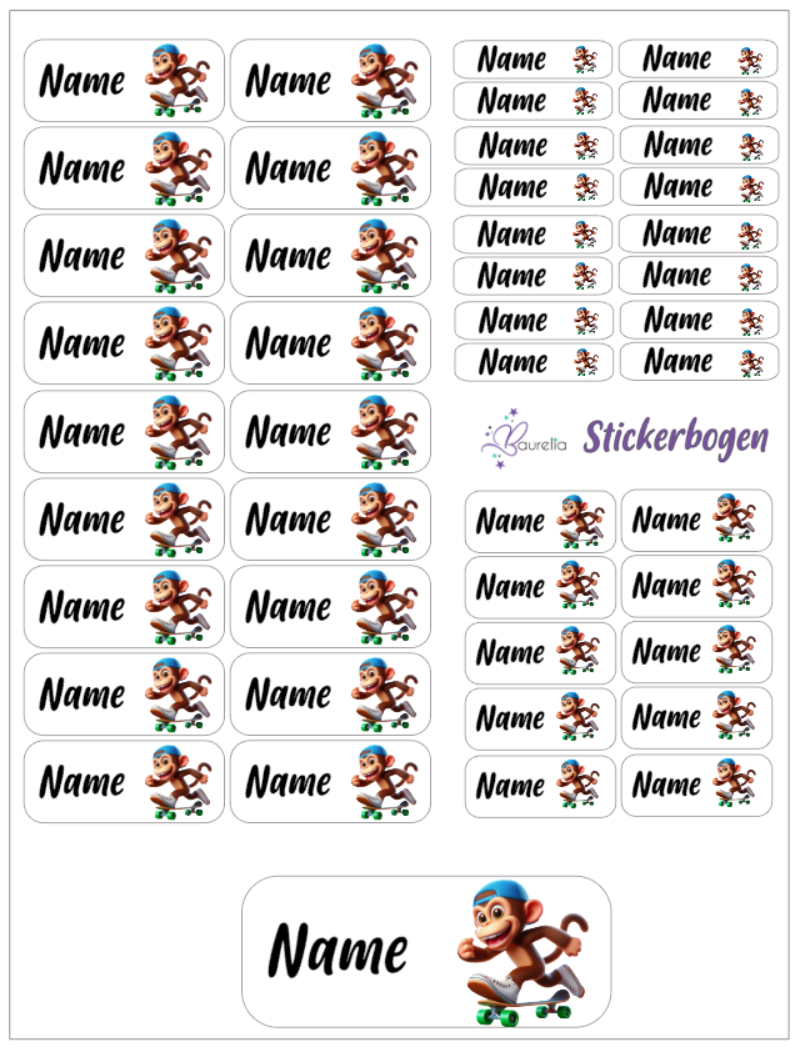 Baurelia Stickerset mit Name Affe 3