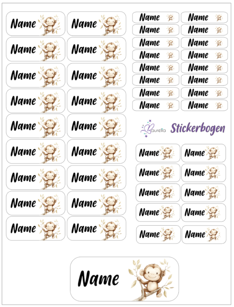 Baurelia Stickerset mit Name Affe 4