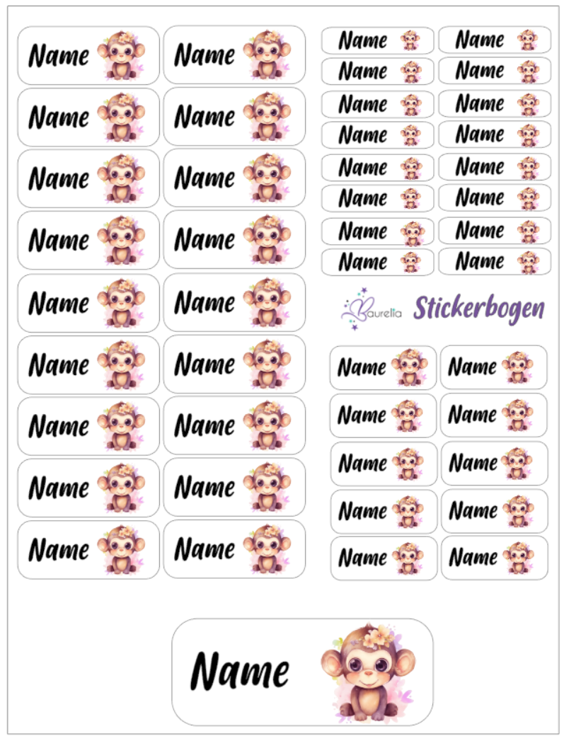 Baurelia Stickerset mit Name Affe 5