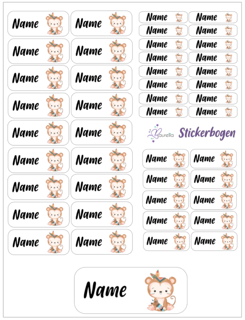 Baurelia Stickerset mit Name Affe 6