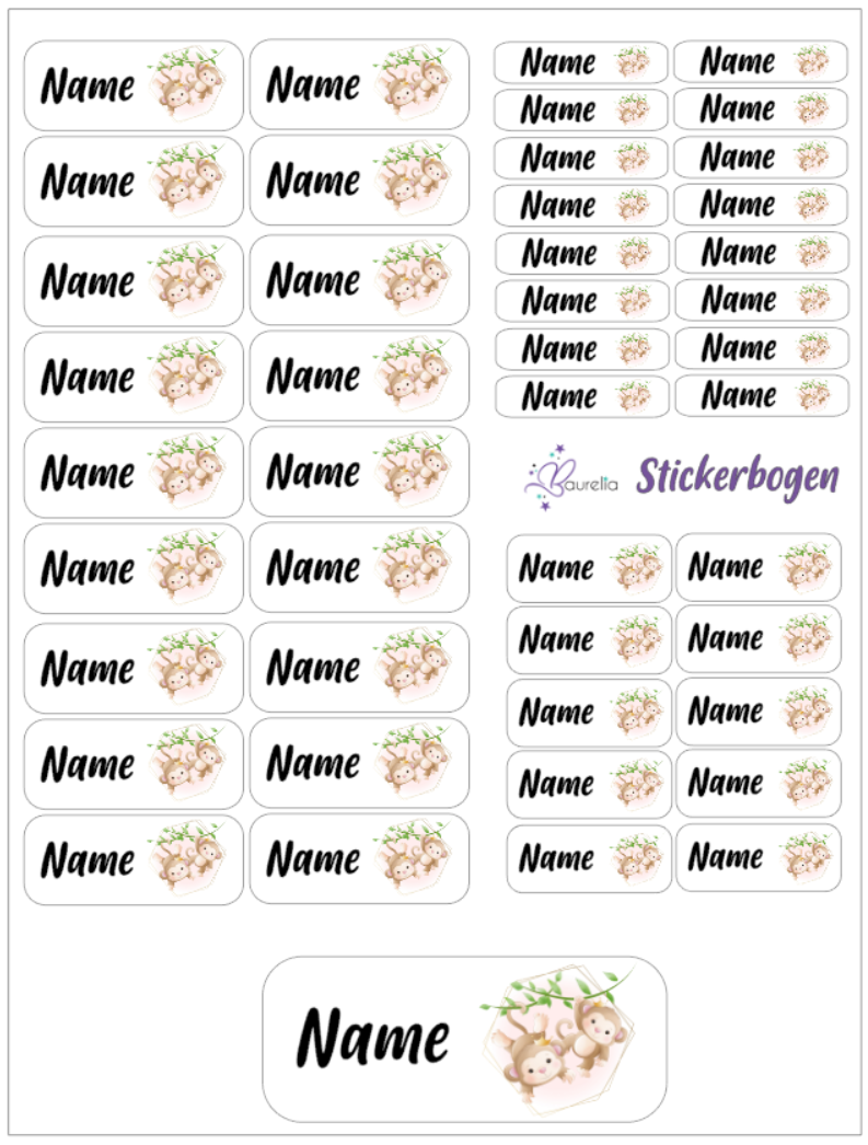 Baurelia Stickerset mit Name Affe 8
