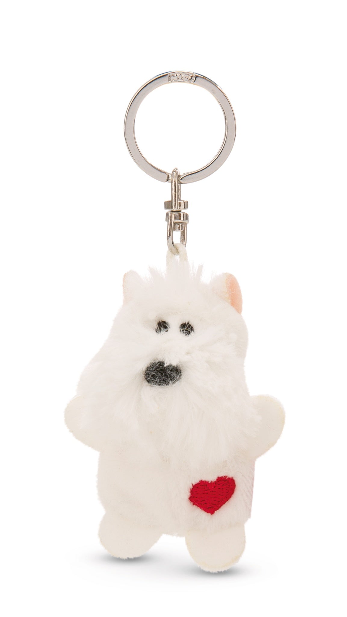 Mini Schlüsselanhänger Plüsch Hund weiss mit Herz