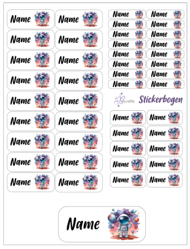 Baurelia Stickerset mit Name Astronaut 3