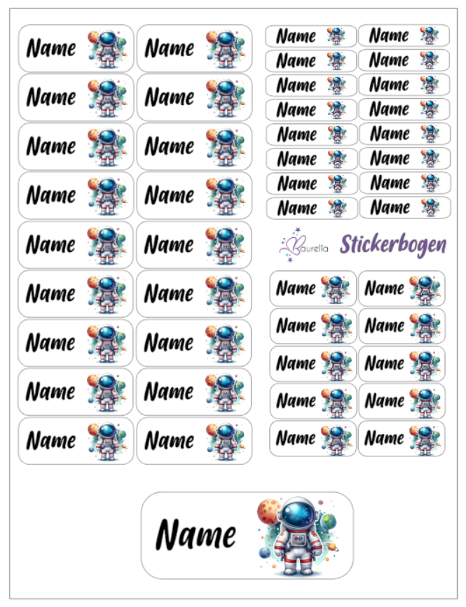 Baurelia Stickerset mit Name Astronaut 4