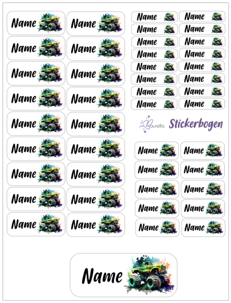 Baurelia Stickerset mit Name Auto 10
