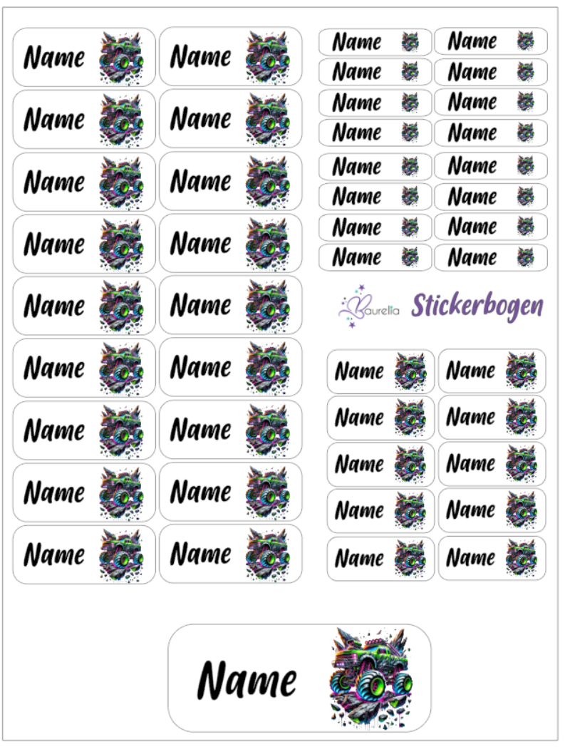 Baurelia Stickerset mit Name Auto 11