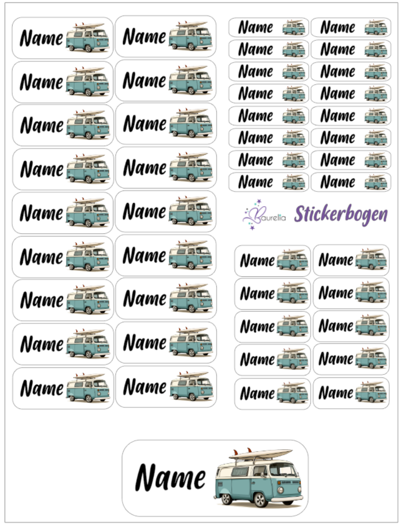 Baurelia Stickerset mit Name Auto 12