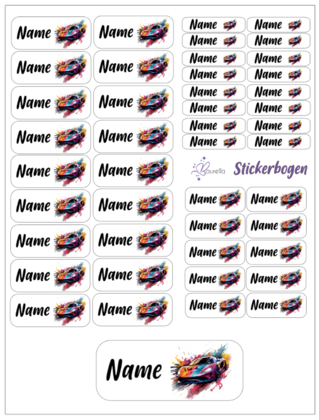 Baurelia Stickerset mit Name Auto 5