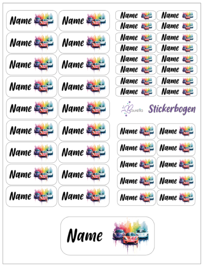 Baurelia Stickerset mit Name Auto 6