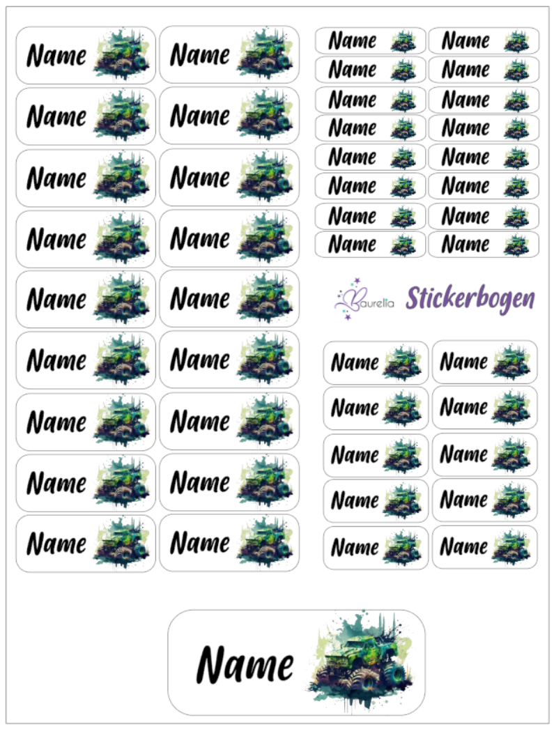 Baurelia Stickerset mit Name Auto 7