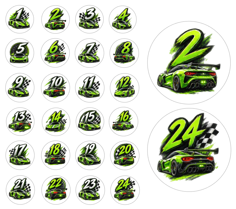 Adventskalender Zahlensticker Auto 2