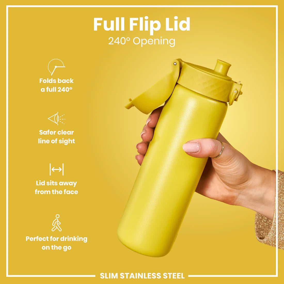 Edelstahl Trinkflasche Ion8 500ml Gelb