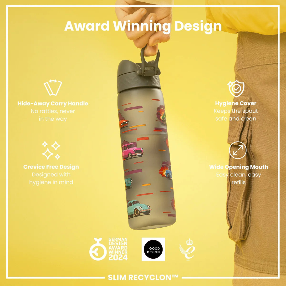 Trinkflasche Ion8 500ml mit Motiv Autos