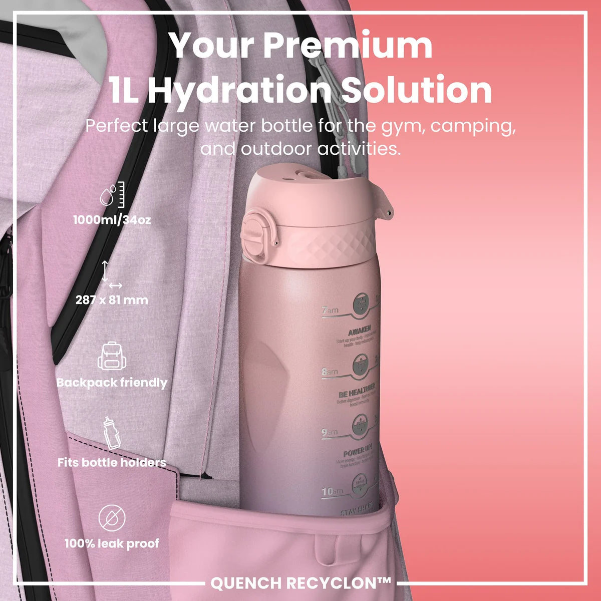 Sport Trinkflasche Motivation Ion8 1100ml Rosa