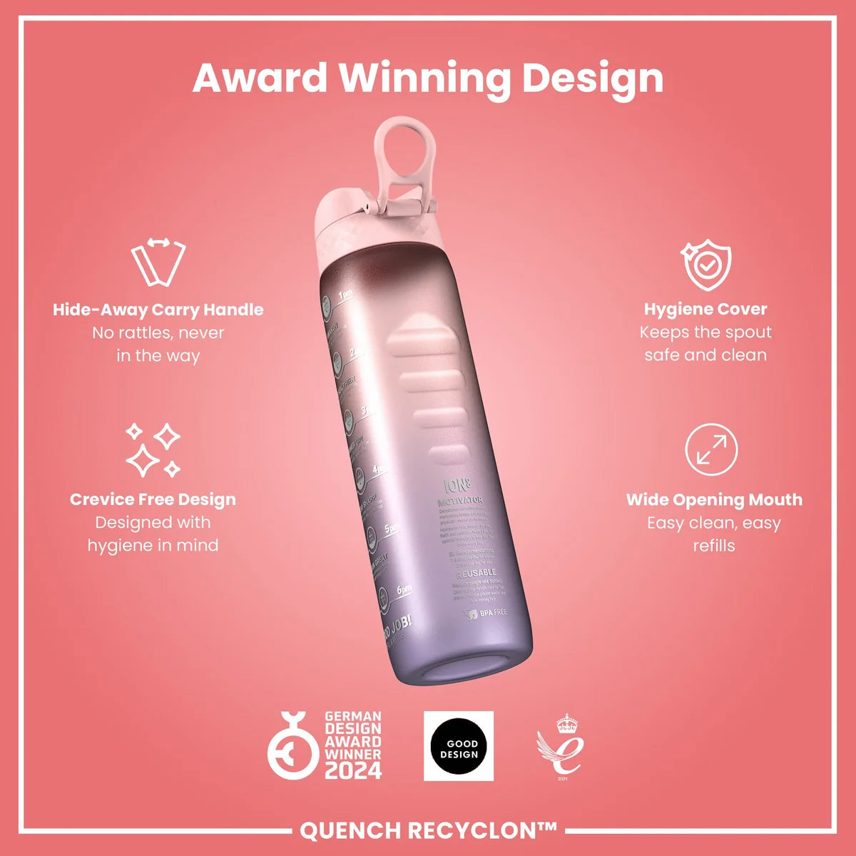 Sport Trinkflasche Motivation Ion8 1100ml Rosa