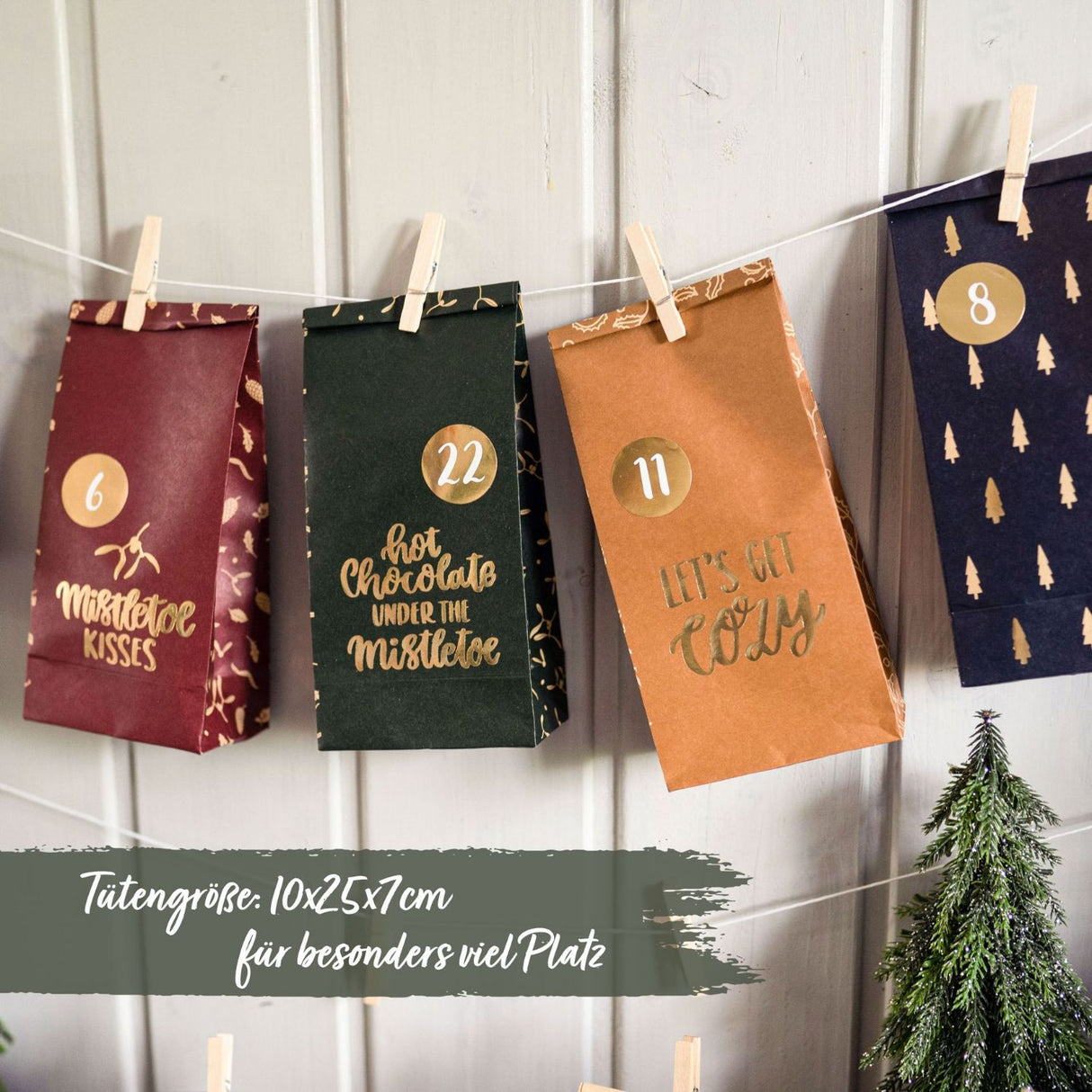 Adventskalender Tüten Gold bedruckt