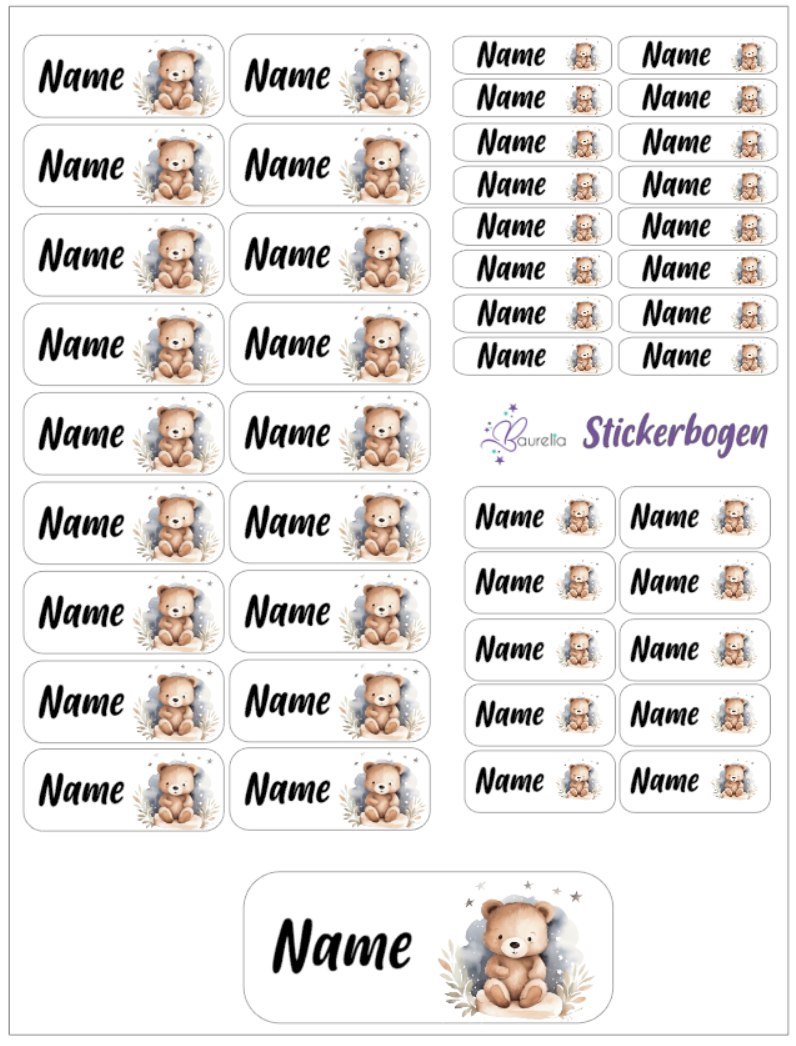 Baurelia Stickerset mit Name Bär 6