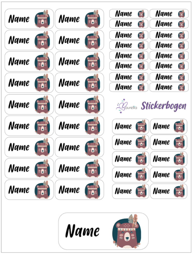 Baurelia Stickerset mit Name Bär 8