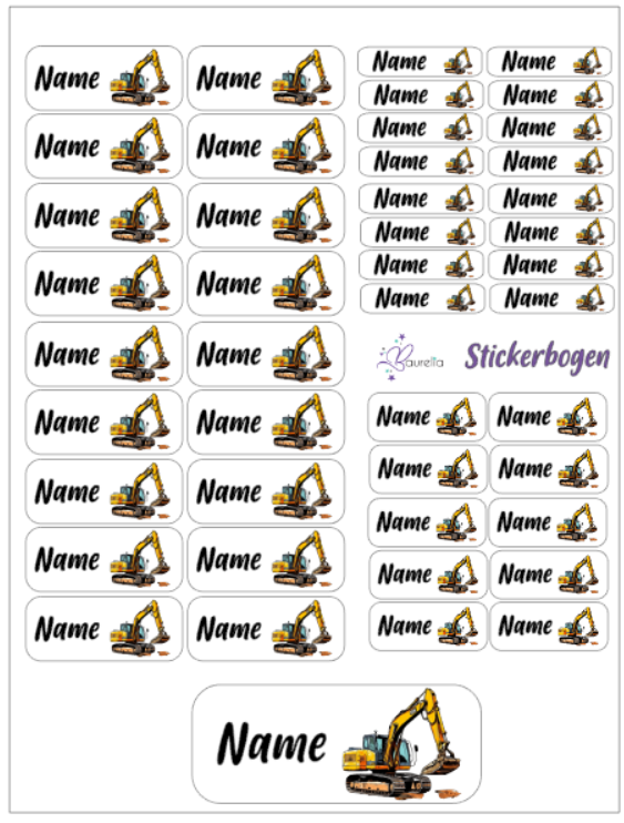Baurelia Stickerset mit Name Bagger 6