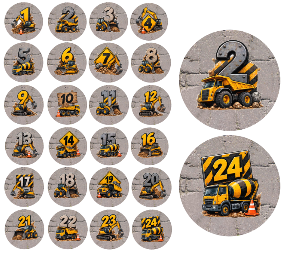 Adventskalender Zahlensticker Baustelle 2