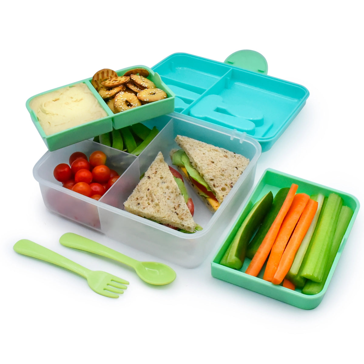 Znünibox Bento Box 2 Stöckig mit Besteck Helltürkis – Baurelia GmbH
