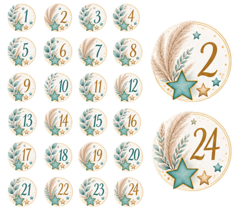 Adventskalender Zahlensticker Boho 11