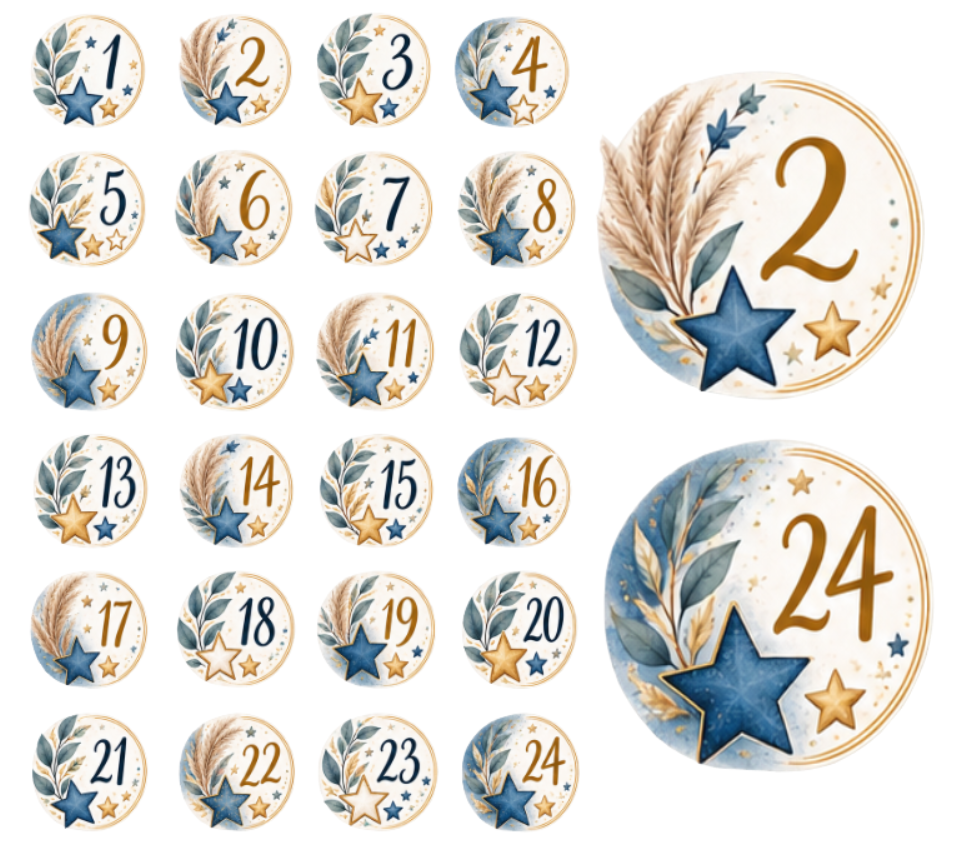 Adventskalender Zahlensticker Boho 7