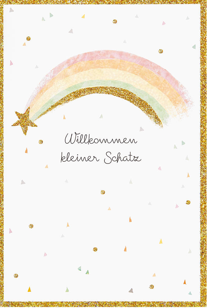 Geburtskarte Regenbogen Glitzer Gold