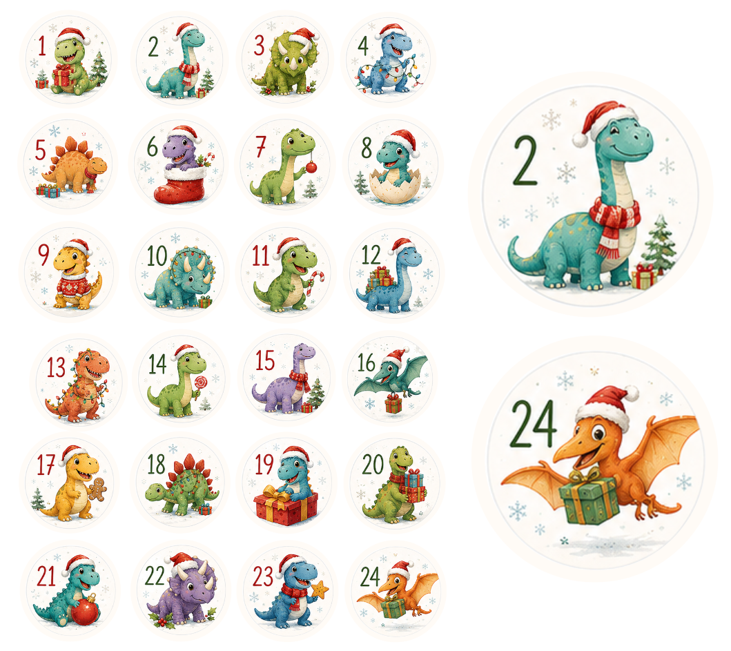 Adventskalender Zahlensticker Dino 1
