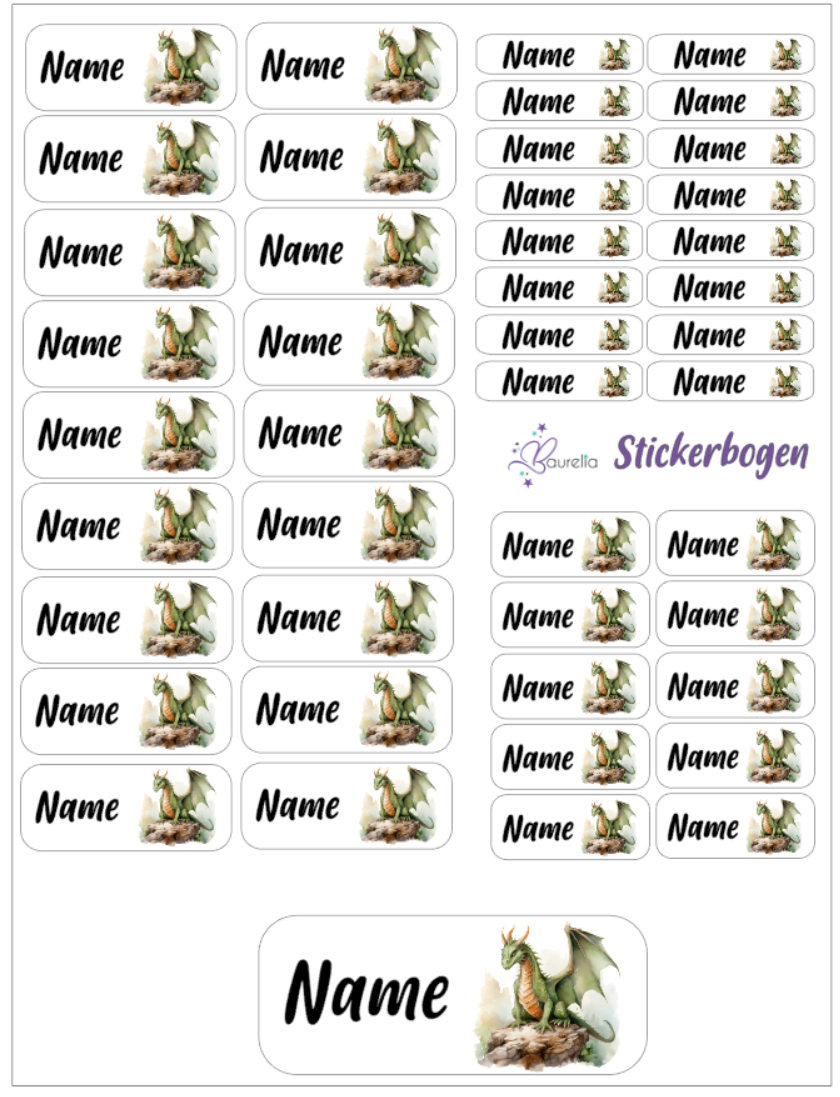 Baurelia Stickerset mit Name Drache 10