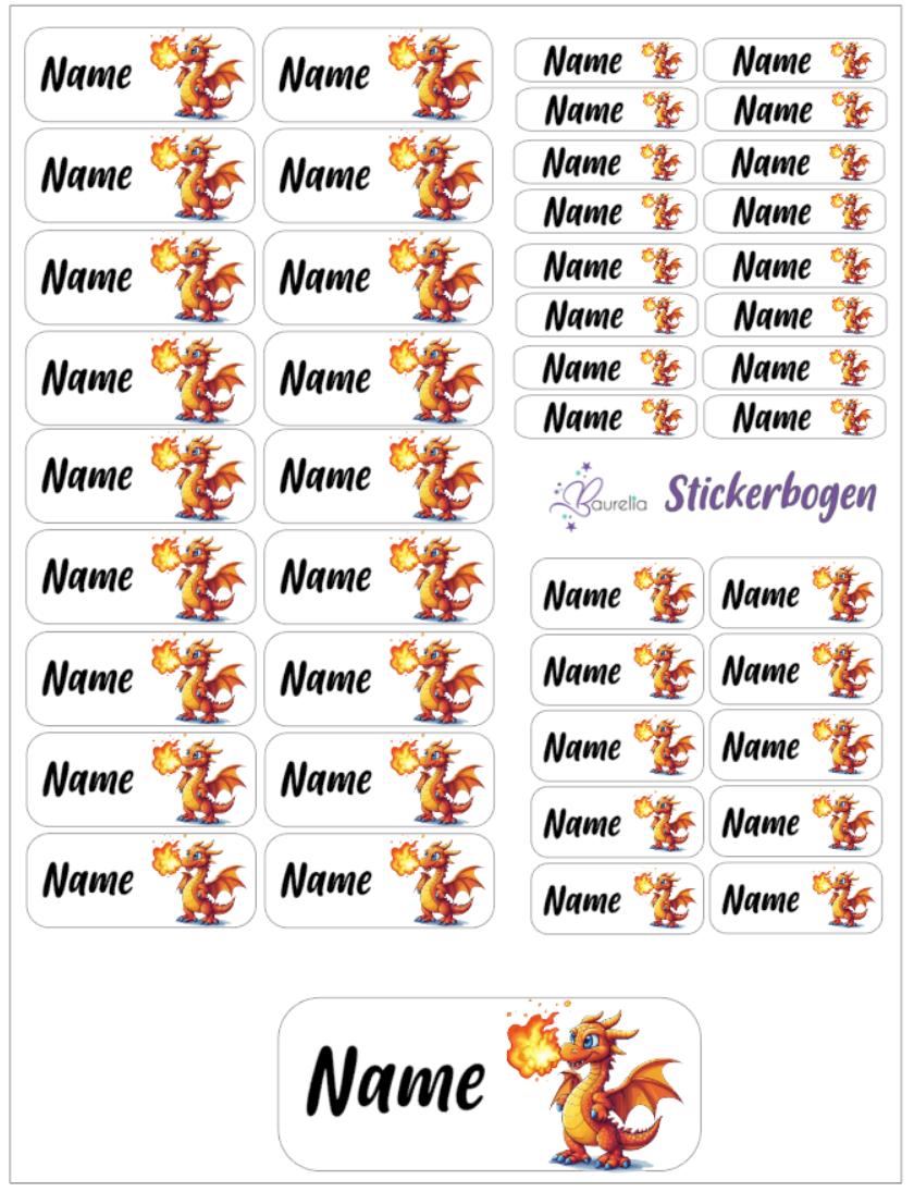 Baurelia Stickerset mit Name Drache 12