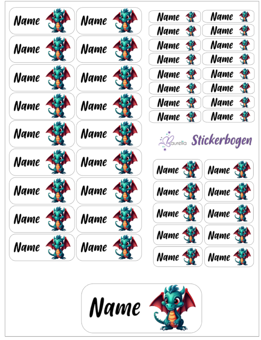 Baurelia Stickerset mit Name Drache 13